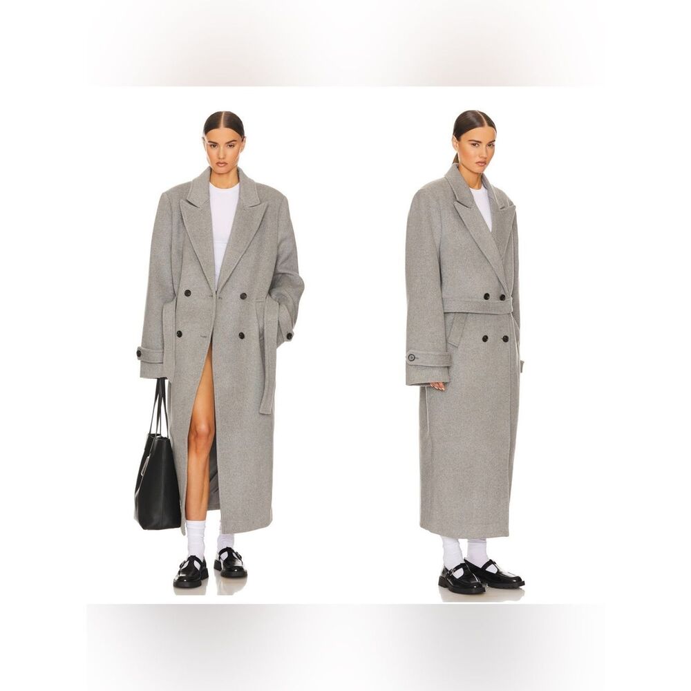 NWT HELSA Bold Shoulder Long Coat in Grey